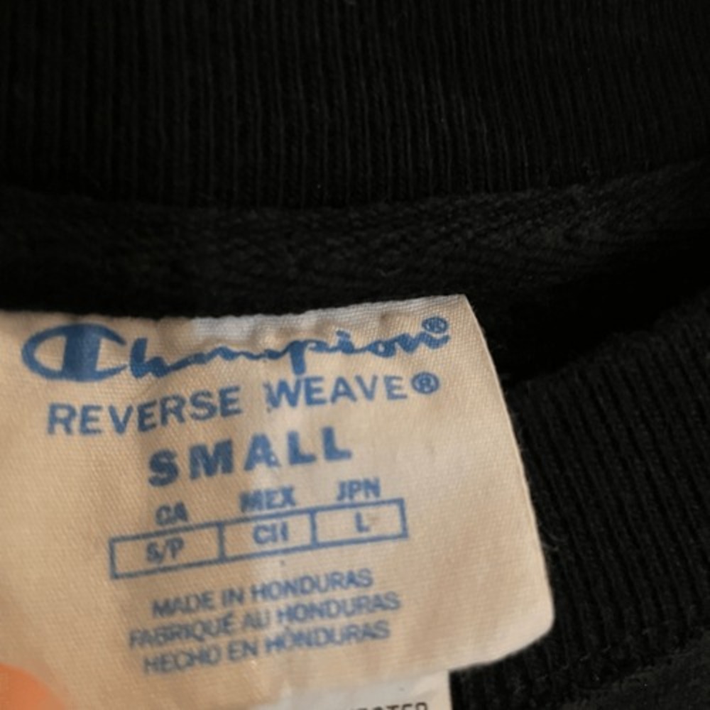 Champion Reverse Weave Black Chenille Script Logo Sweatshirt Small Sporty Casual - Picture 9 of 13
